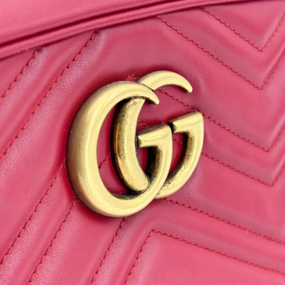Gucci GG Marmont Small Matelassé Shoulder Bag Red Gold Hardware
